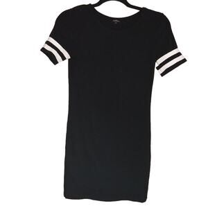 Ambiance Black Tee Shirt Dress White Stripes SZ S